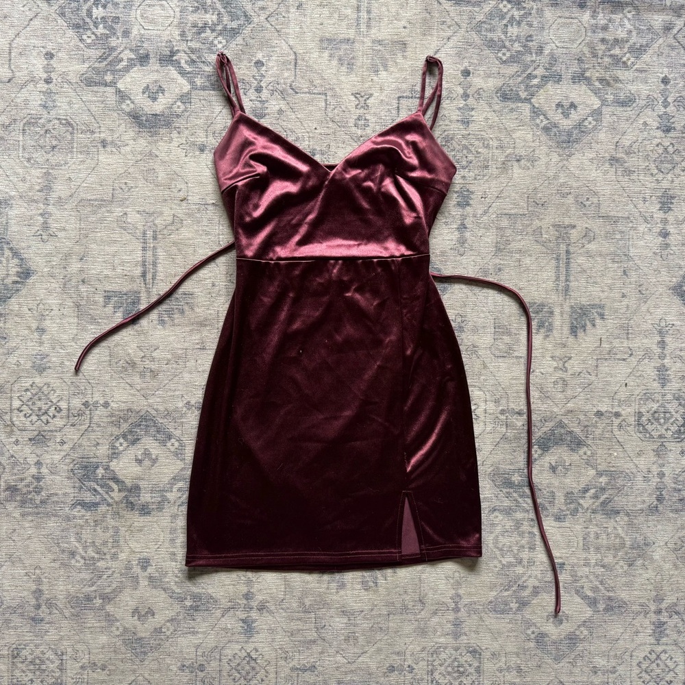 Burgundy homecoming style satin mini dress